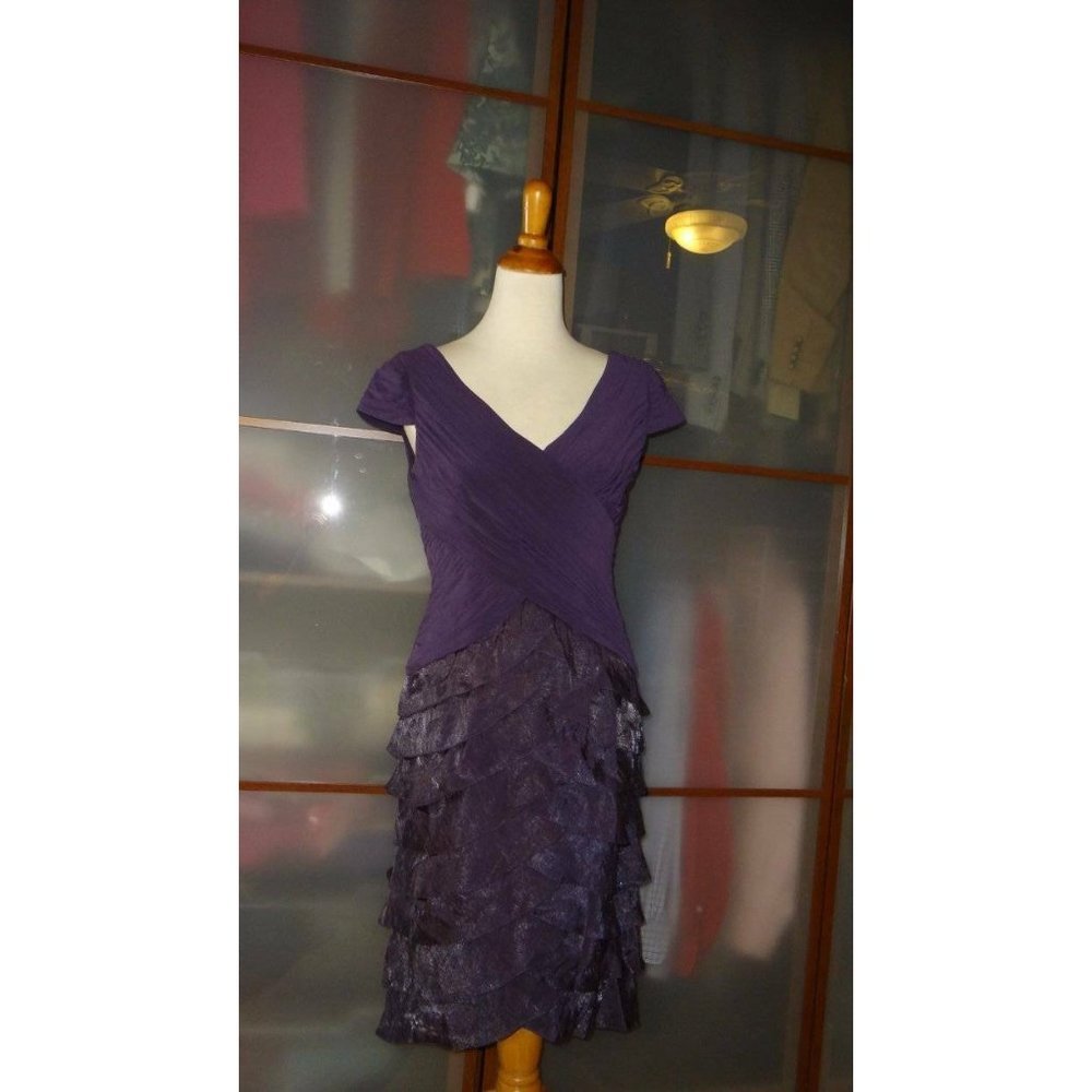 Adrianna Papell Purple Jersey Taffeta Shutter Pleat Dress 8 NEW - Picture 5 of 10